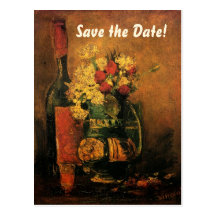 Economias de Van Gogh a data com flores e vinho! Cartao Postal