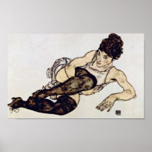 Egon Schiele - mulher com meias verdes Posteres
