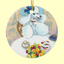 Enfeites de natal brancos do tea party da caniche ornamentos