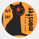 etiqueta do Dia das Bruxas do gato preto do infern Adesivos Em Formato Redondos