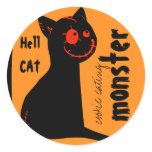 etiqueta do Dia das Bruxas do gato preto do infern autocolantes