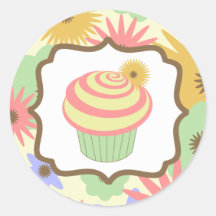 Etiqueta Pastel retro do aniversário do cupcake Adesivos Redondos