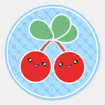 Etiquetas animadores de Kawaii das cerejas Adesivos Redondos