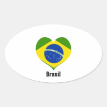 Etiquetas do oval do coração de Brasil Adesivos Em Formato Oval