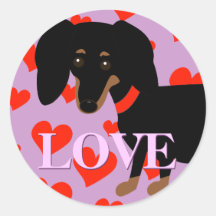 Etiquetas dos corações do AMOR do Dachshund Adesivos Redondos
