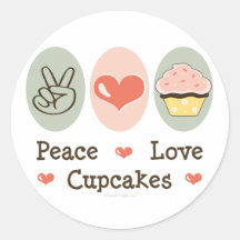 Etiquetas dos cupcakes do amor da paz adesivo em formato redondo