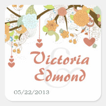 Etiquetas florais do quadrado do casamento da fant adesivos quadrados