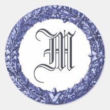 Etiquetas Monogrammed da grinalda azul Adesivos Em Formato Redondos
