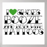 Eu amo calçados e meninos das bebidas com tatuagen poster