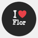 Eu amo o t-shirt do coração de Flor Adesivo Em Formato Redondo