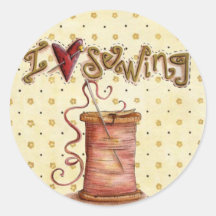 Eu amo sewing a etiqueta adesivo redondo