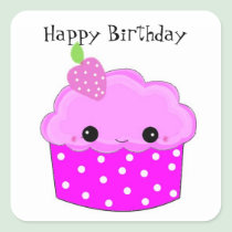 Feliz aniversario do cupcake roxo autocolantes