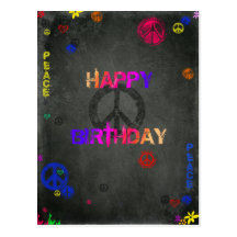 Feliz aniversario do Hippie no preto Cartão Postal