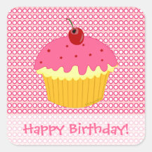 Feliz aniversario! Etiquetas cor-de-rosa do cupcak Adesivos