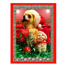 Feliz Natal do cartão do gato e do cão Cartoes Postais
