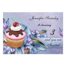 Festa de aniversario de meninas do cupcake convite personalizados