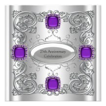 Festa de aniversário do casamento do roxo de prata convites personalizado