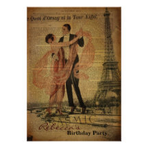 Festa de aniversário francesa romântica feminino d convite personalizados