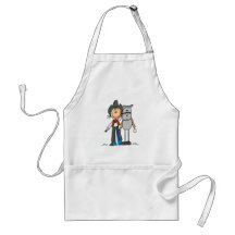 Figura vaqueira da vara com camiseta do cavalo aventais