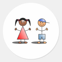 Figuras da vara da menina e do menino adesivo redondo