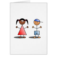 Figuras da vara da menina e do menino cartoes