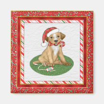 Filhote de cachorro do papai noel imãs de geladeira