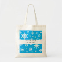 Flocos de neve azuis que wedding favores bolsas de lona