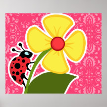 Floral cor-de-rosa; Joaninha Posteres