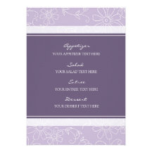 Floral roxo e branco do menu do casamento convite