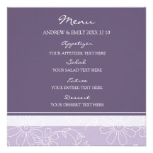 Floral roxo e branco do menu do casamento convite personalizado
