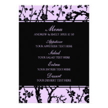 Floral roxo e preto do menu do casamento convites
