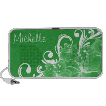 Floral verde e branco delicado caixinhas de som para mp3