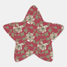Floral vermelho retro adesivos estrelas