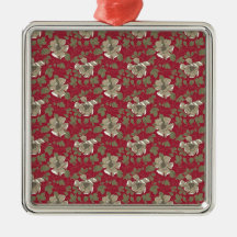 Floral vermelho retro enfeite para arvore de natal