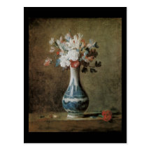Flores de Chardin em um vaso azul Cartao Postal