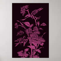 Flores e pássaros, rosa do design gráfico e preto posteres