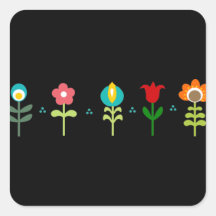 Flores populares retros bonito adesivo quadrado