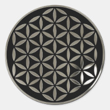 Flower Of Life - Silver 1 stamp | black Adesivo Em Formato Redondo