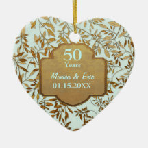 Folhas do aniversário de casamento do ouro 50th enfeites para arvores de natal