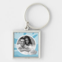 Foto customizável & dog tags do teste padrão azul  chaveiro