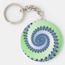 Fractal espiral verde e azul chaveiros
