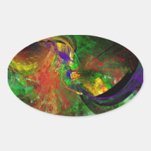 Fractal - pavão adesivos oval