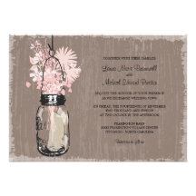 Frasco de pedreiro do vintage e Wildflowers que We Convite Personalizados