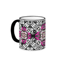 Fúcsia decorativo elegante e preto do damasco caneca