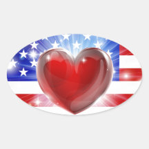 Fundo do coração da bandeira de América do amor Adesivos Ovais