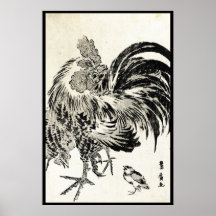Galinha japonesa legal do galo da tinta do ukiyo-e posteres