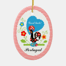 Galo português da sorte ornamento para arvore de natal