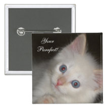 Gatinho branco seu botão de Purrfect Botons