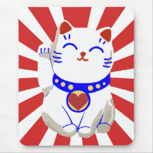 Gato bonito afortunado do neko no sol de ascensão mousepad