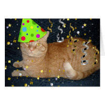 Gato de gato malhado alaranjado da festa de aniver cartao